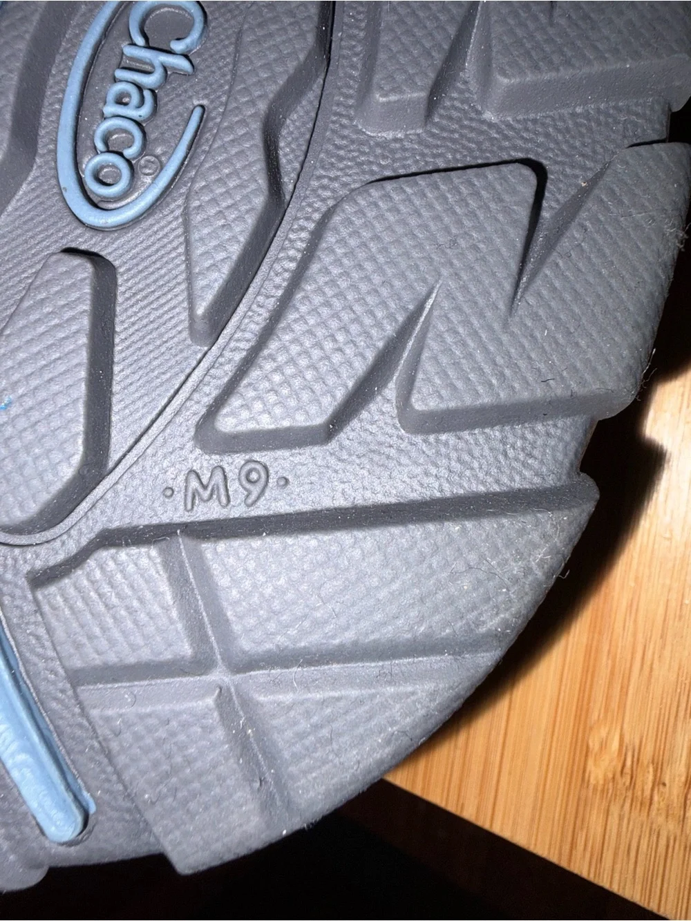 Chaco Sport Sandals. Gray & Blue with Patterned Straps. Men’s 9